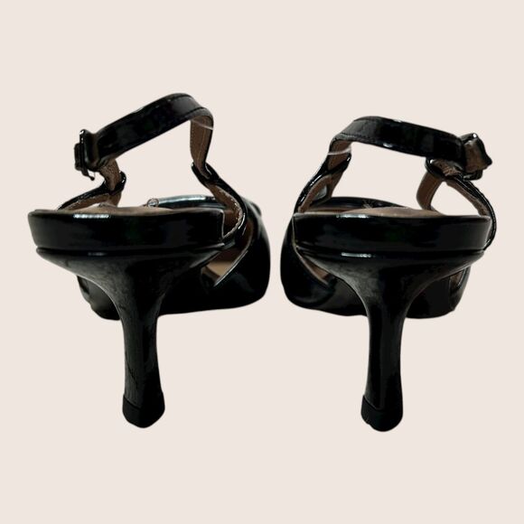 🖤 BIBI LOU ROBIN KITTEN HEELS BLACK PATENT LEATHER BUCKLE ANTHRO EU37 US7 NWT - Picture 4 of 8
